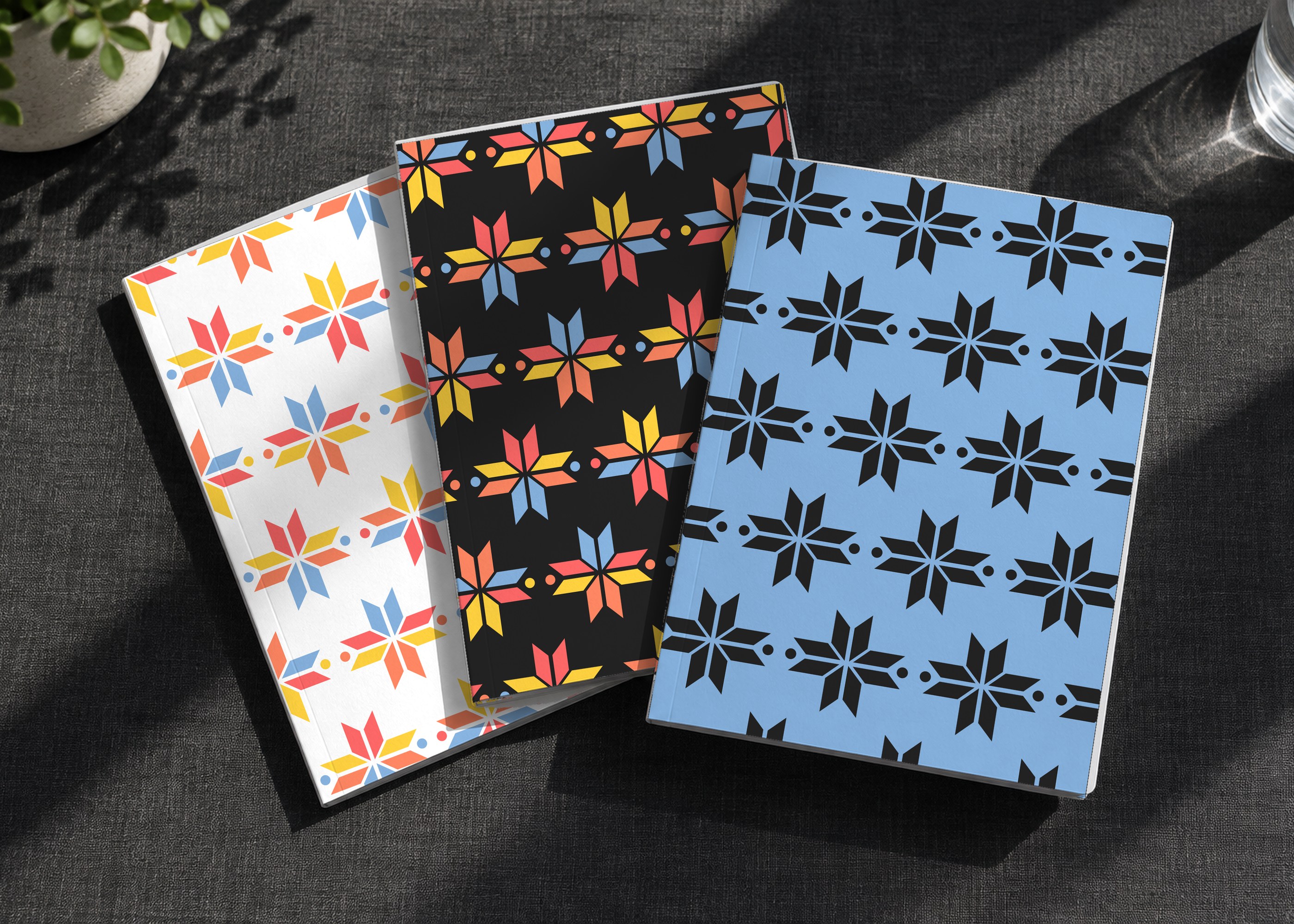 Notebooks with three layouts of the pattern