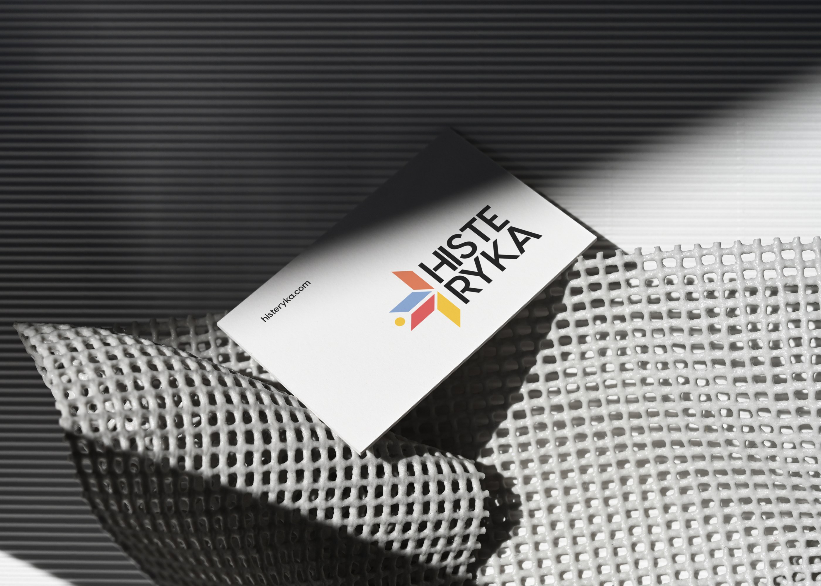 Business card on a mesh fabric