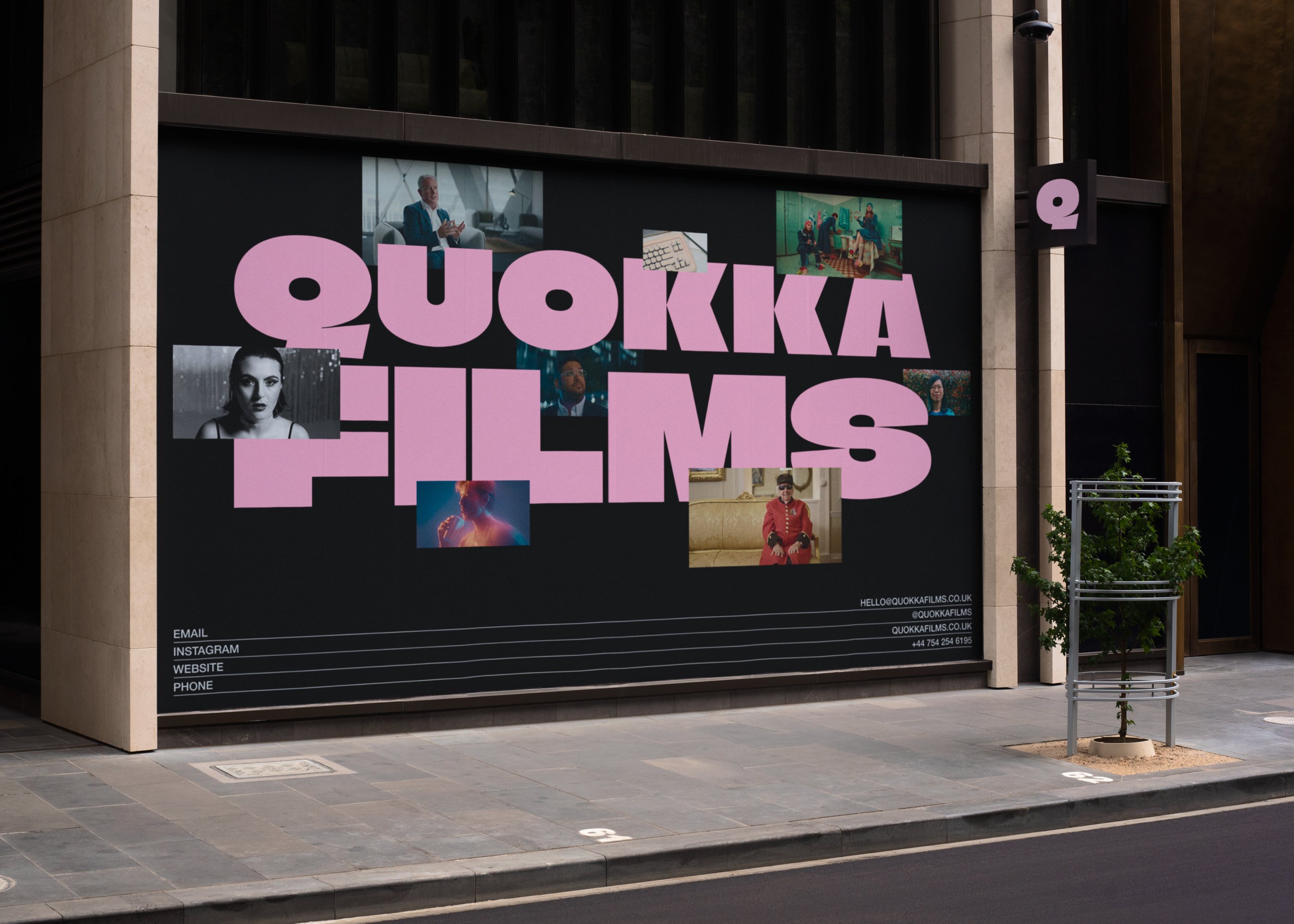 Quokka Films wordmark on a street storefront, surrounded by film stills