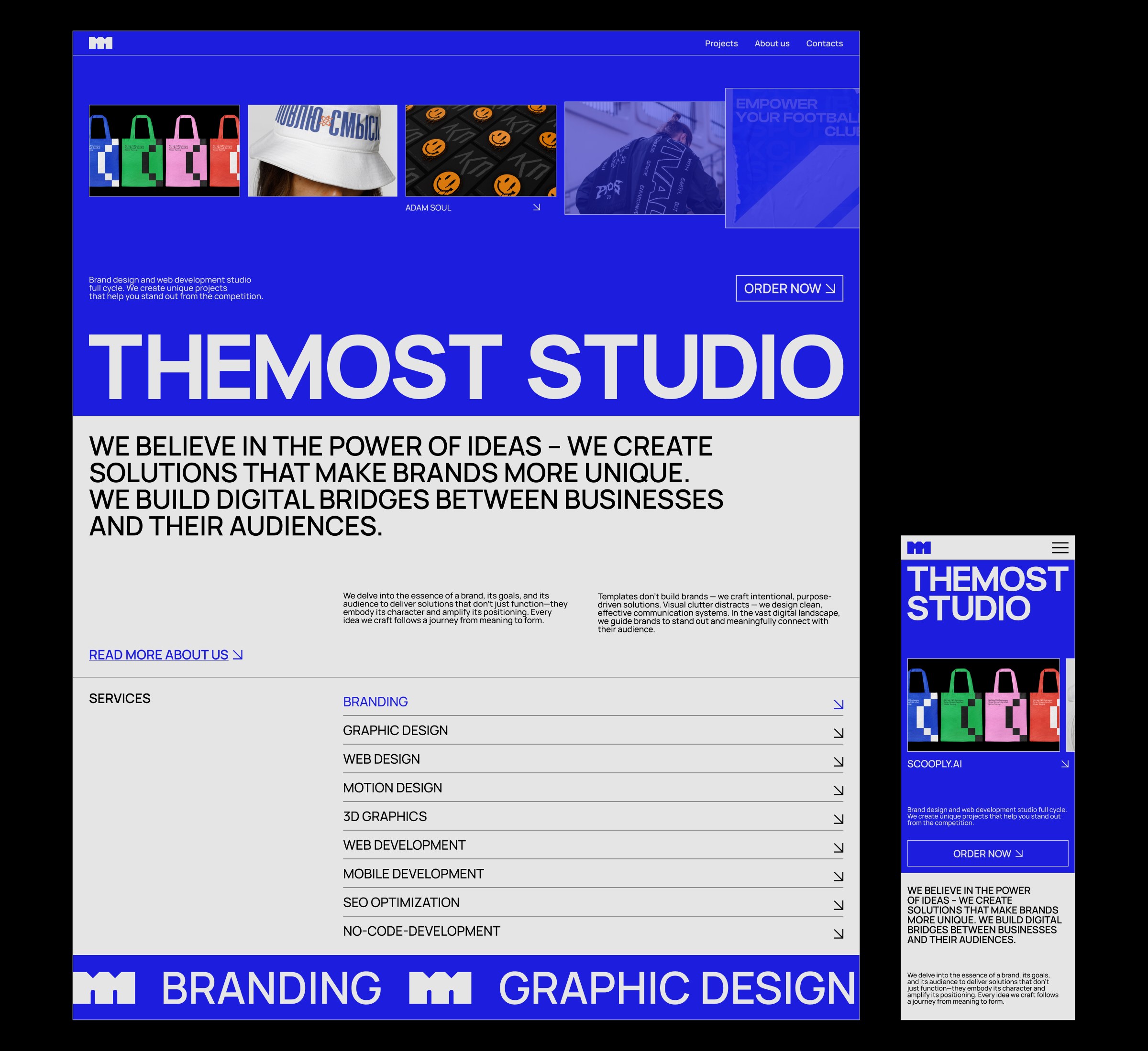 Themost Studio homepage, desktop and mobile