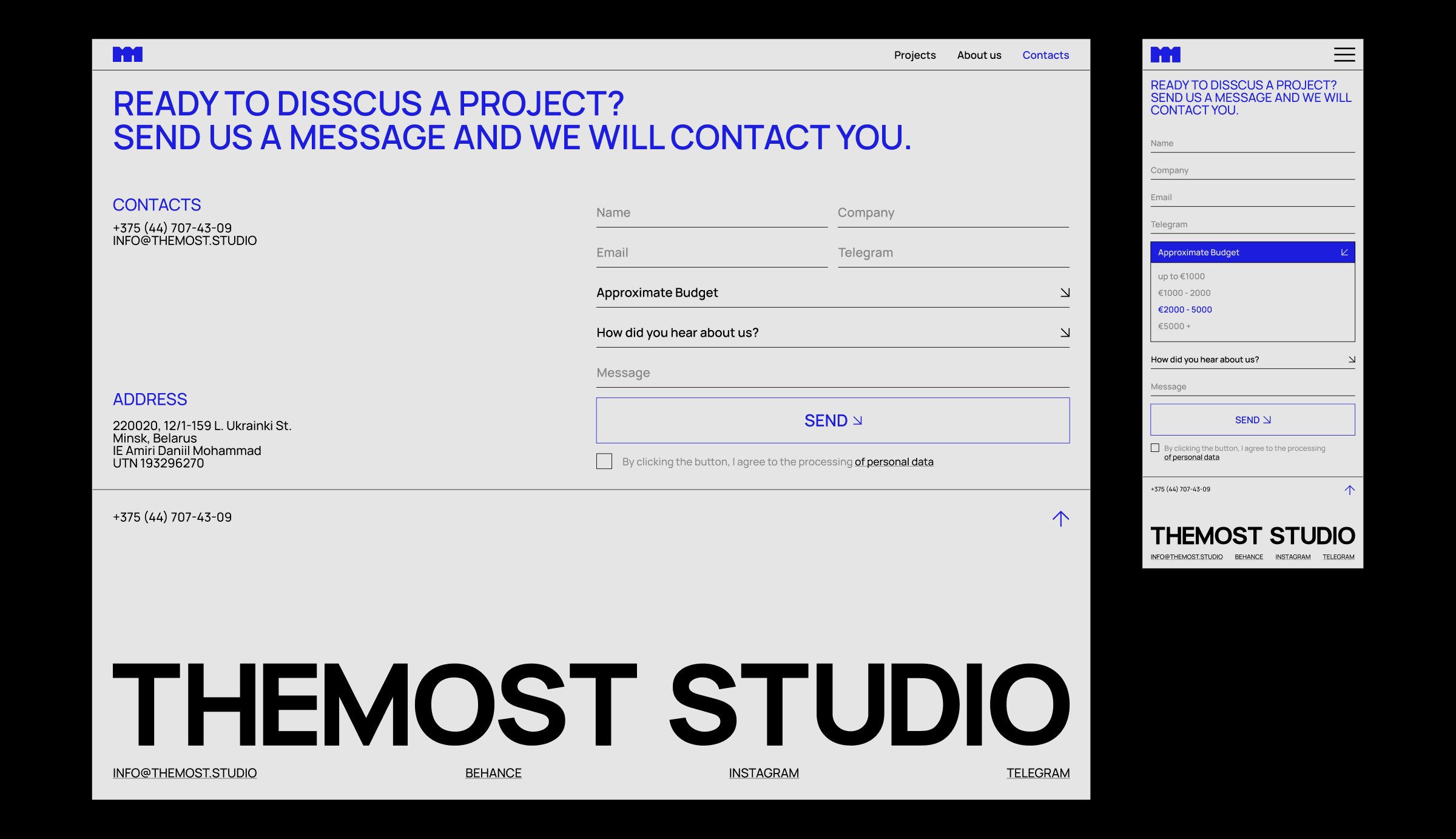 Themost Studio contacts page